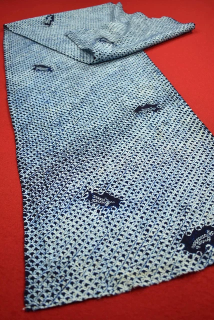 Vintage Japanese Fabric Cotton Antique Boro Indigo Blue SHIBORI 54.7"/OS63/60