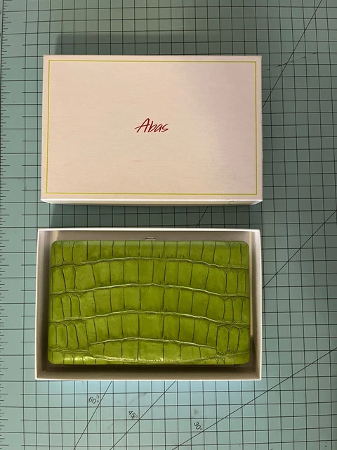 Abas Light Green Leather Full Frame Clutch Wallet Croc embossed EUC