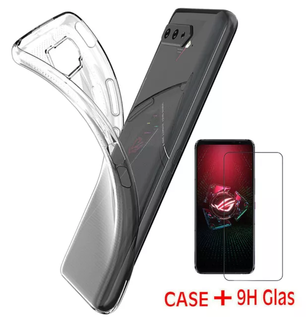 Transparent Hülle Silikon Tasche Case Cover +9H Schutz Glas für Asus ROG Phone 5