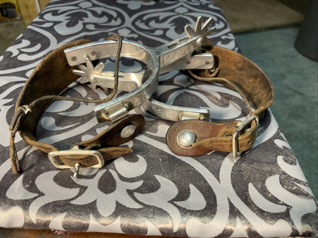Vintage Western Cowboy Crockett Aluminum Spurs With Leather Straps