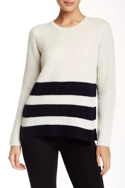 Vince. Ivory Black Striped Crew Neck Wool Cashmere Pullover Sweater -Size XS