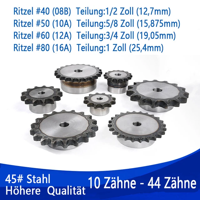 Kettenrad einfach Kettenräder mit Nabe Ritzel 08B 10A 12A 16A  Zähne 10T - 44T