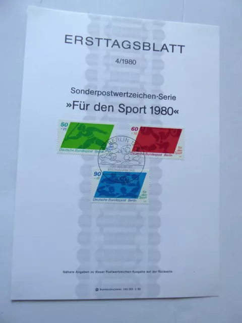 Ersttagsblatt ETB Berlin 1980: Nr. 4 "Für den Sport 1980", Erstausgabestempel