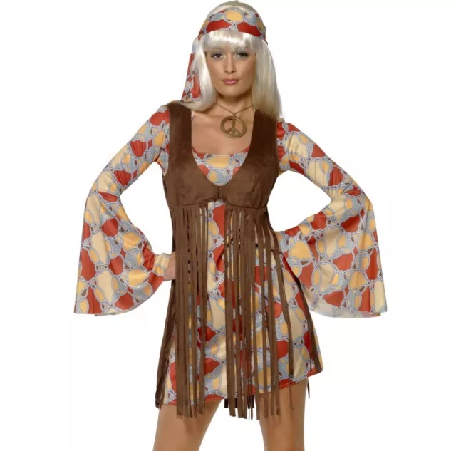Ladies 60s 60's 1960s Groovy Baby Hippy Fancy Dress Costume Hippie by Smiffys