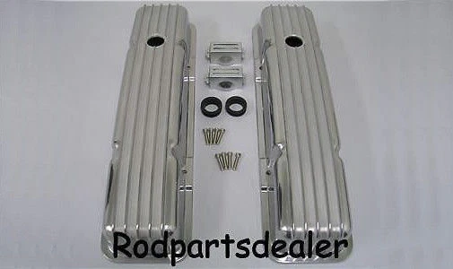 Retro Finned Aluminum Short Valve Covers – Fits 1958-1986 SBC Chevy 350/400, Black Painted