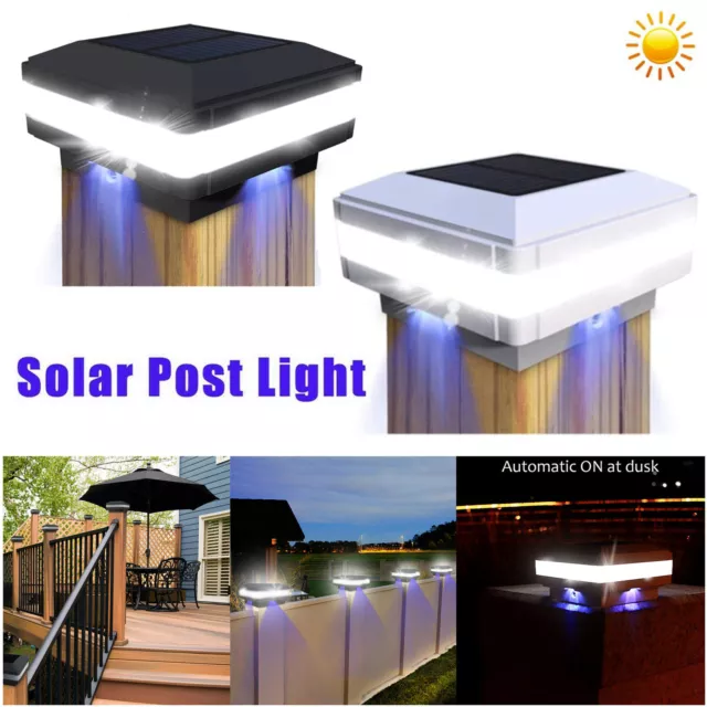 Black White 4x4 5x5 6x6 Solar Post Deck Cap Fence Light Landscape Lamp Outdoor