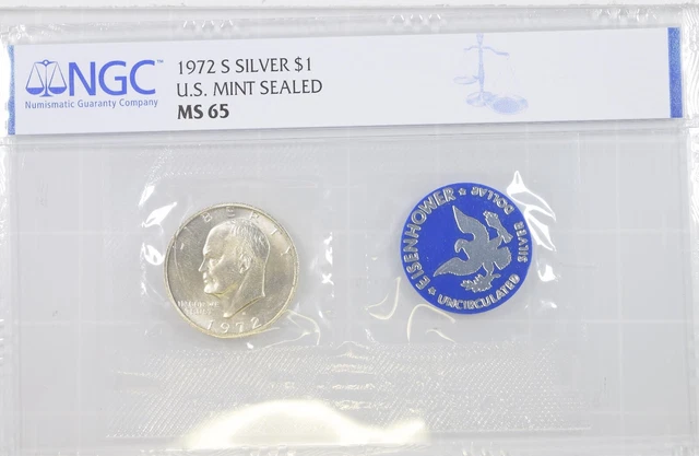 1972 S Eisenhower Silver Dollar Us Mint Sealed Blue Ike - Ngc Graded Ms65