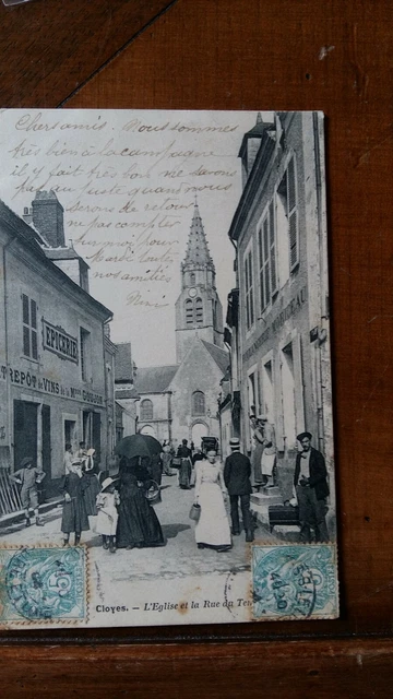 cpa Cloyes "28" l eglise et la rue du temple
