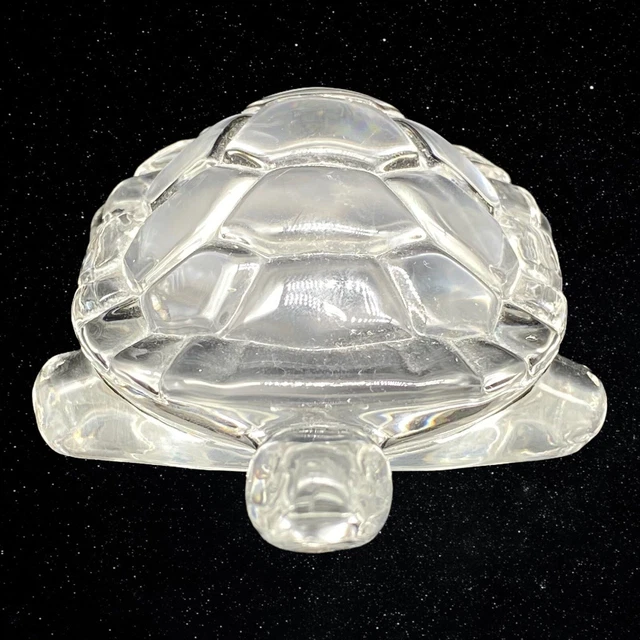 Vintage Art Glass Clear Crystal Turtle With Shell Paperweight Figurine 1”T 4”W 3