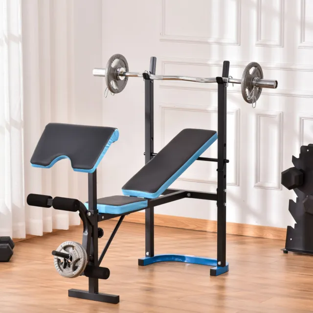 Adjustable Weight Bench with Leg Developer Barbell Rack for Home Gym Fitness