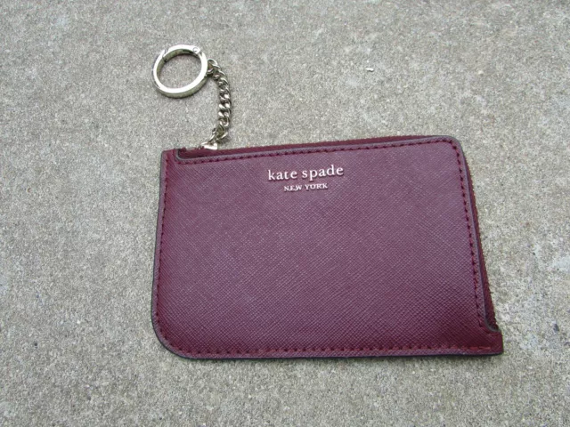 KATE SPADE New York Burgundy Red Leather Pink Lining Key Chain Wallet CC Slots