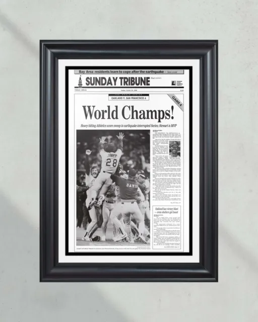 1989 Oakland Athletics World Series Champions Framed Front Page Newspaper Print