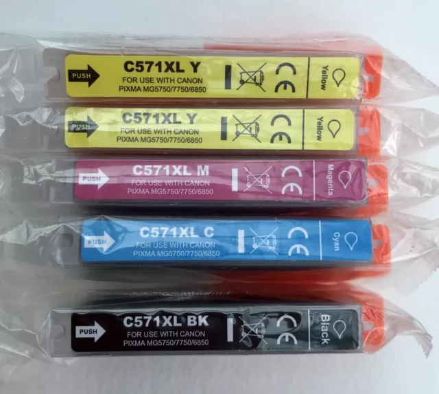 5 X Compatible CLI-571XL Ink Cartridge Bundle Black Cyan Magenta Yellow (2)