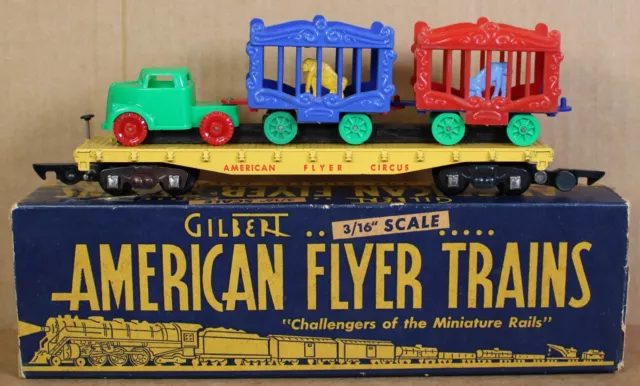 American Flyer 643 Circus Flat Car w/Truck & Animal Cages S-Gauge *CLEAN*