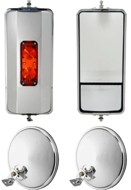 Set of SS West Coast Heated Lighted Mirrors and 8.5" Offset Convex Truck Mirrors