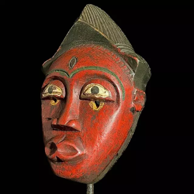 African Mask Antiques Tribal Face Vintage Wood Carved Yaure Guro Mask-8053