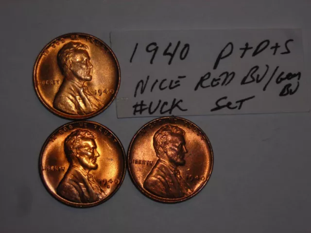 wheat penny 1940,1940-D,1940-S RED BU SET 1940D,1940S UNC LINCOLN CENT lot #1