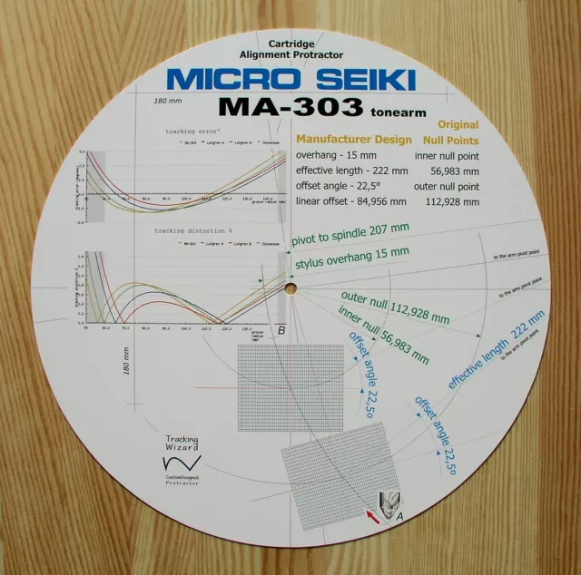 Micro Seiki MA-303 Custom Designed Tonearm Cartridge Stylus Alignment Protractor