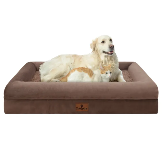Brown Large Dog Bed Orthopedic Memory Foam Pet Sofa w/ Removable Cover & Bolster