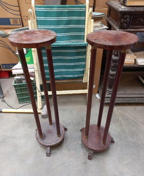 Juego De 2 Maceteros Madera Y Laton Tipo Modernista O Art Deco Tuercas De Madera