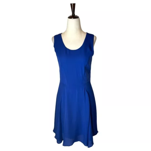 Parker Royal Blue Silk Sleeveless Scoop Neck Fit And Flare Mini Dress Size M