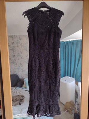 Lipsy VIP Black Lace Midi Bodycon Dress Size 6 Pephem