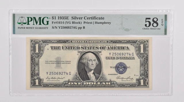 $1 1935-E Silver Certificate 58 EPQ Fr# 1614 (YG Block) PMG Graded *710