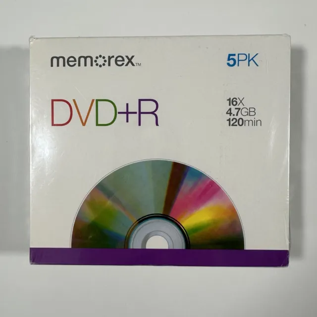 Memorex DVD+R 5 Pack Recordable 16X 4.7GB 120 Min Brand New Sealed