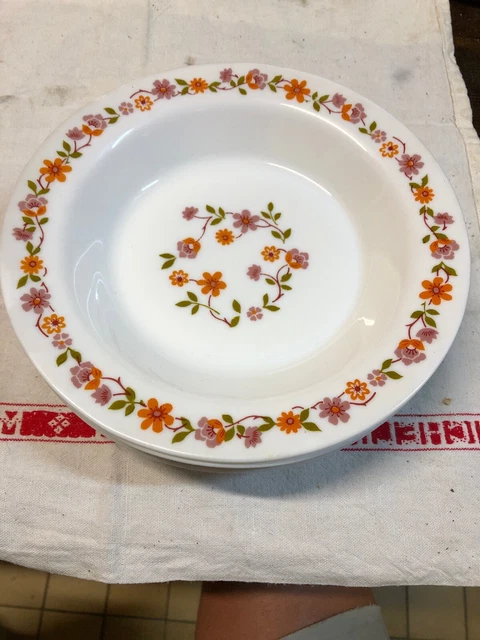 Lot Arcopal : Soupière Et 6 Assiettes Creuses – Motif Fleurs – Vintage