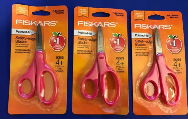 Lote de 3 tijeras rosadas punta puntiaguda Fiskars 5" hoja de borde de seguridad envío gratuito