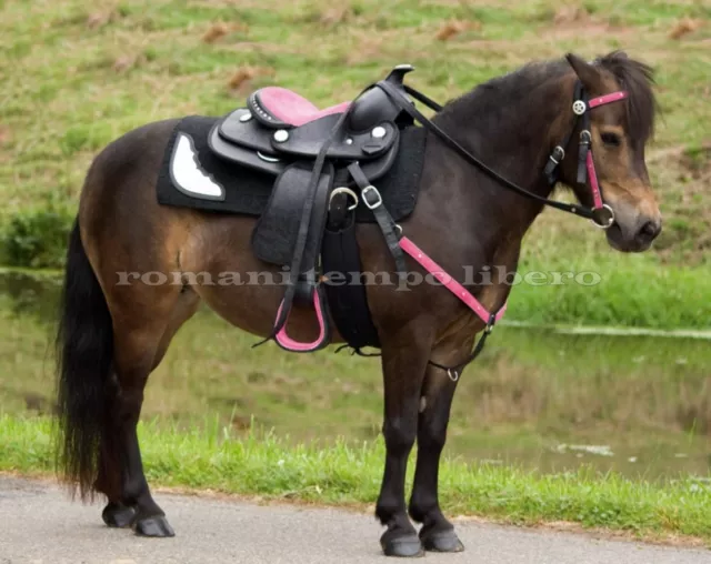 Sella western per pony e cavalli sintetica per bambini, modello Think Pink,  completa di accessori. MISURA 12