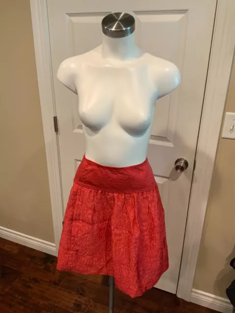 BCBG Max Azria Red Floral Silk Jacquard Pleated Flare Skirt, Size 2