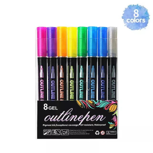 5# DOUBLE LINE Silver Outline Markers DIY Art Pens for Doodling Drawing  Calligra $24.08 - PicClick AU