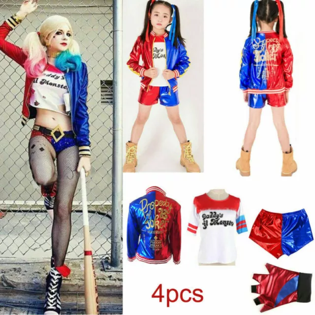 Kids Girls Costume Suicide Squad Harley Quinn Fancy Dress Cosplay Costume Outfit