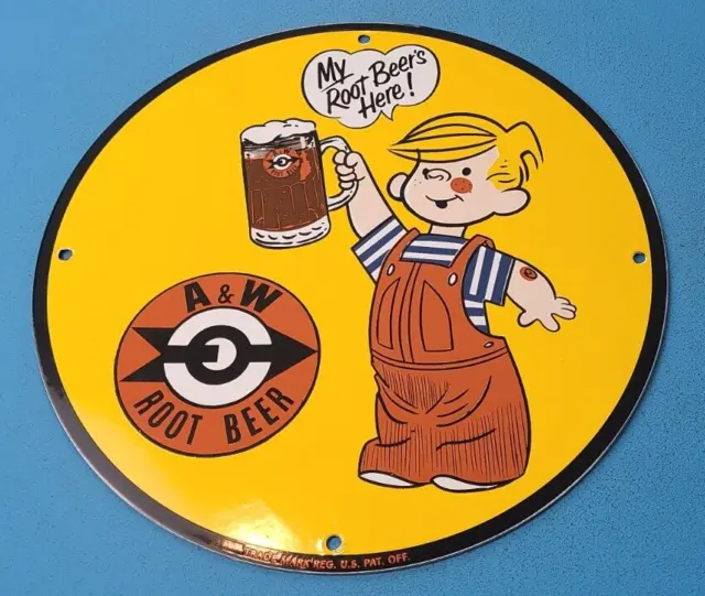 Vintage A&W Porcelain Root Beer Beverage Soda Pop Dennis The Menace Diner Sign
