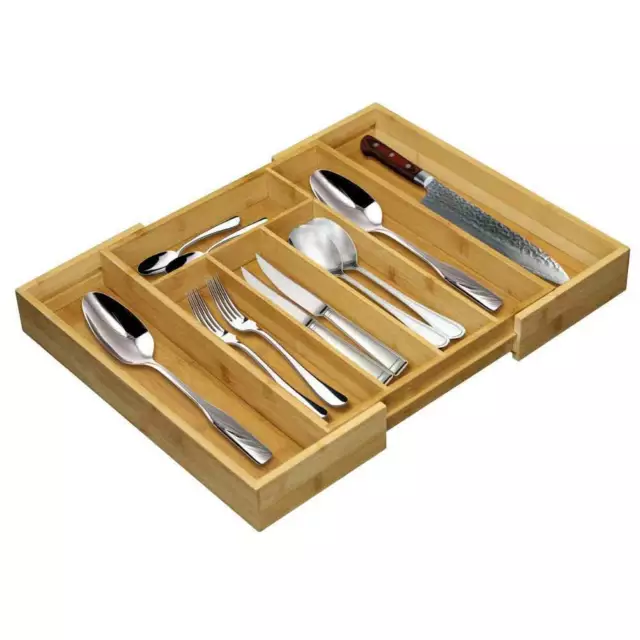 Portaposate Estensibile da Cassetto Cucina Porta Posate in Legno Bambu 33x29cm 3