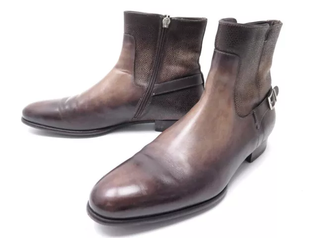Chaussures Santoni Bottines Fourrees Cuir Marron 8.5 42.5 43 + Boite Boots 895€