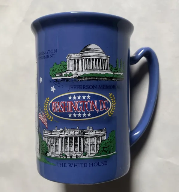 Blue Washington DC Mug Cup White House, Lincoln Statue, Capitol Landmarks 16 Oz