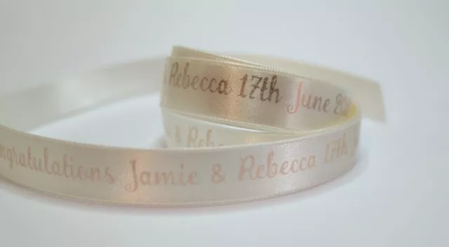 15mm PERSONALISED CUSTOM PRINTED SATIN RIBBON Logos, Business Gift Wrap Wedding