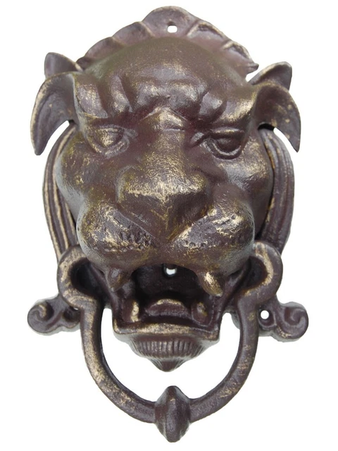 Heurtoir géant de porte en fonte avec poignée / Marteau d'entrée - Tête de lion 2