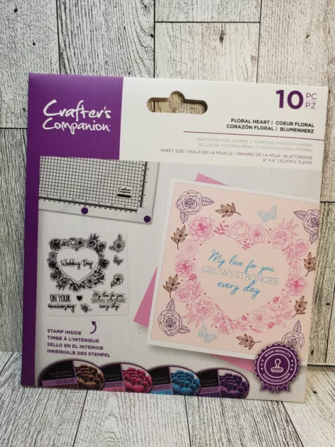 Crafters Companion Floral Heart Photopolymer 10pc Stamp Set New