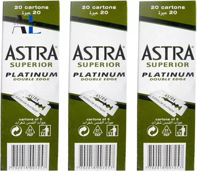 300 cuchillas de afeitar de seguridad de doble filo Astra Platinum (3 X 100)