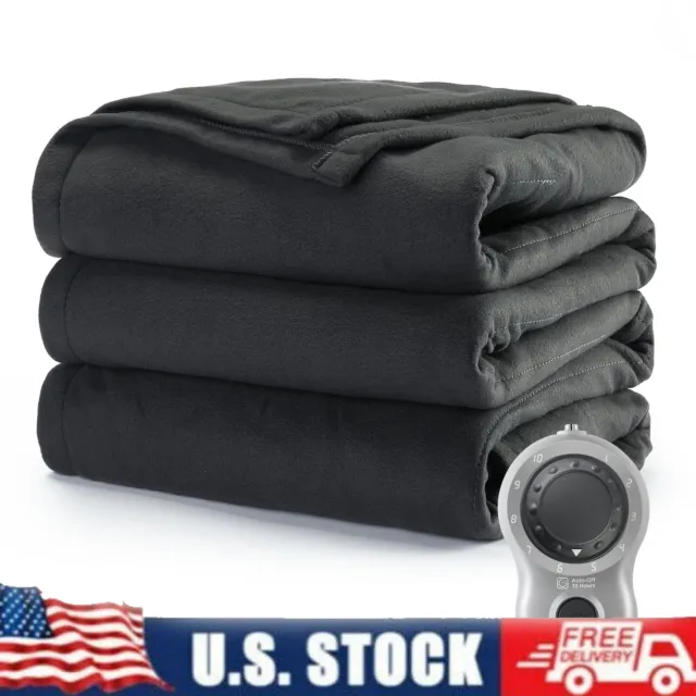 Heated Electric Blanket Cozy Fleece Detachable Controller Auto-shut Off Adjust