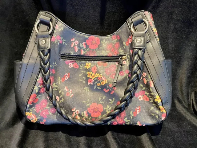 APT. 9 Shoulder Bag Purse Beautiful Floral Print Pleated Faux Leather Black