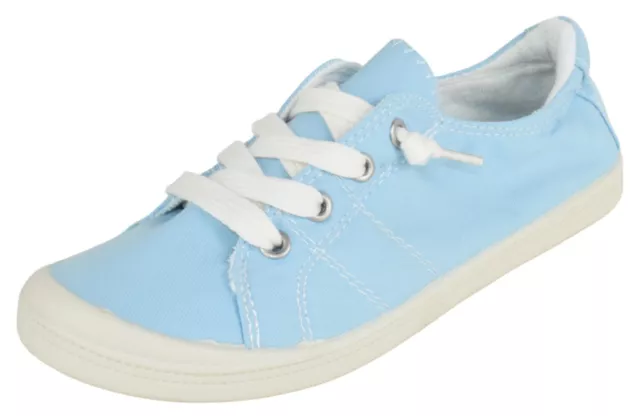 Forever Flat Women Shoes Canvas Slip-On Sneakers Lace Loafers Comfort Light Blue