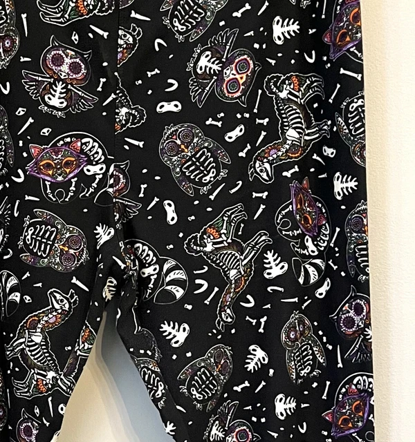 LULAROE TC2 LEGGINGS Black Sugar Skull Skeletons Halloween