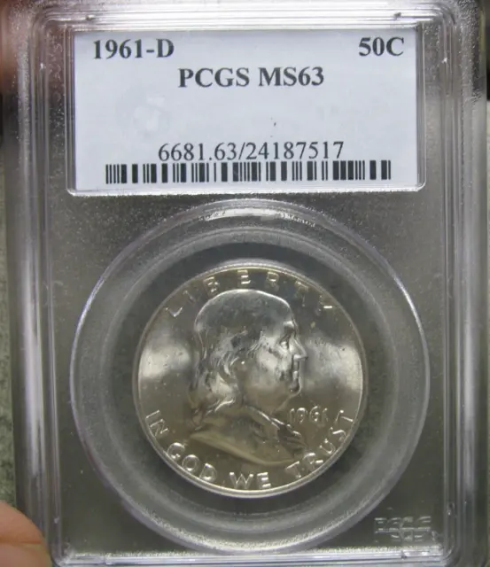 1961-D Franklin Half Dollar Silver --- MS-63 PCGS Graded Slabbed Coin --- #318B