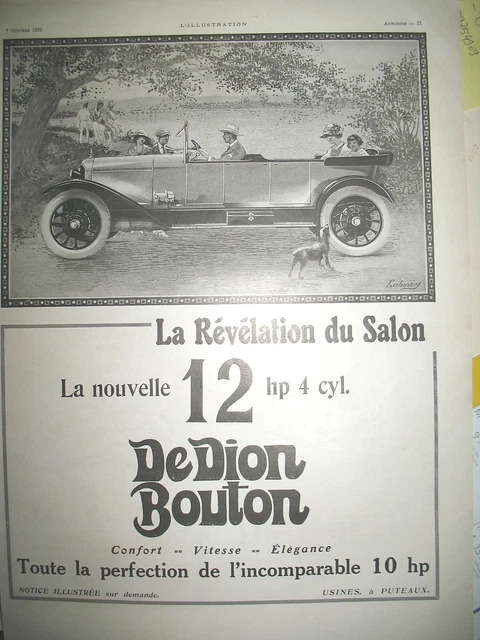 Publicite De Presse-De-Dion Bouton 12 Hp 4 Cyl. Illustration Laborey Ad 1923