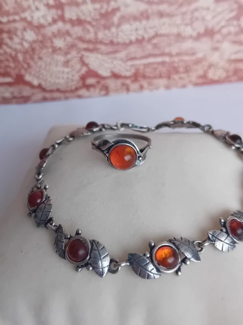 Gourmette Vintage Argent Massif Et Ambre - Bracelet Homme/femme - Occasion
