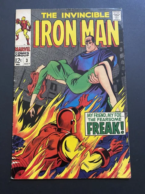 Invincible Iron Man 3, 1st Freak. Beautiful higher mid Silver Age Marvel 1968